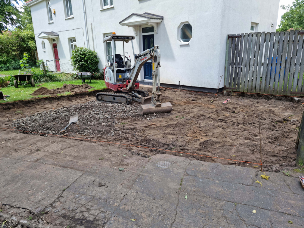 This is a photo of a dig out being carried out by Watton Driveway Solutions in preparation for a block paving driveway